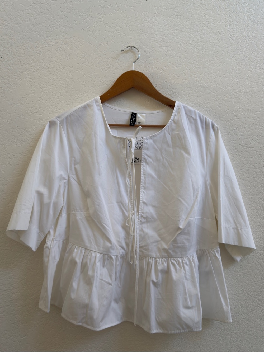 H&M White Peplum Tie-Front Blouse